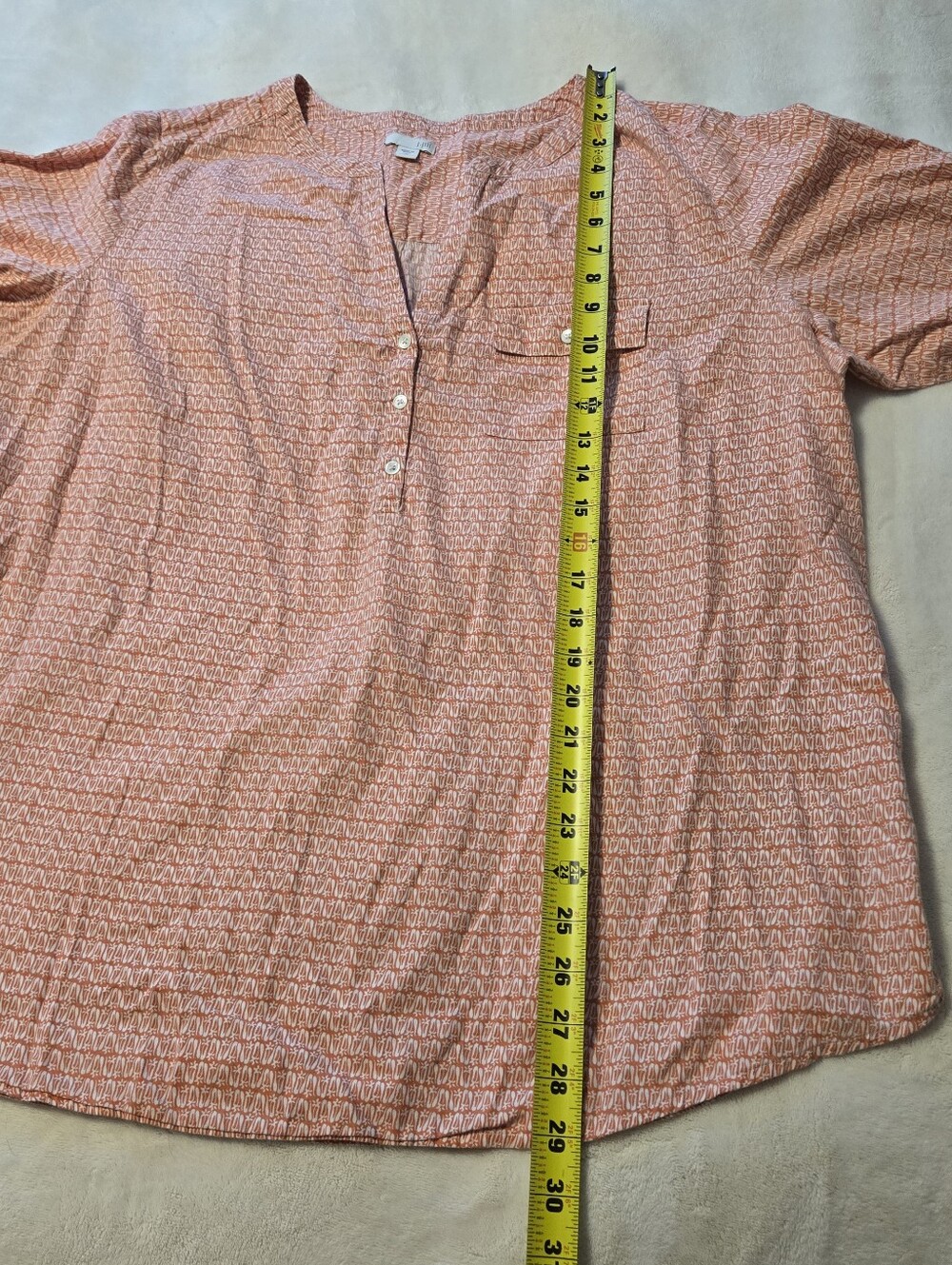 J. Jill Coral Geometric Print Popover Tunic Blouse 100% Cotton Size 2x - Picture 11 of 12